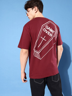 DIFFERENCE OF OPINION Graphic Print Men Round Neck Maroon T-Shirt