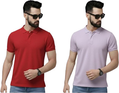 ZODIC FASHION Solid Men Polo Neck Red, Light Blue T-Shirt