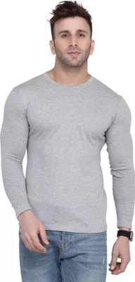 DEEPMAYRA COLLECTION Solid Men Round Neck Grey T-Shirt