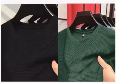 At Last Fashion Self Design Men Round Neck Black, Green T-Shirt