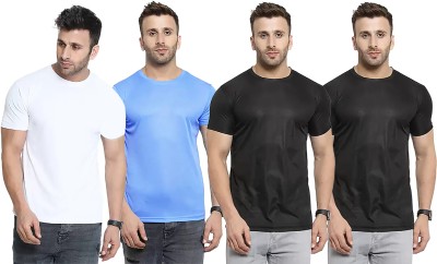 Think Tech Solid Men Round Neck White, Light Blue, Black T-Shirt