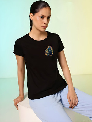 SZN Graphic Print Women Round Neck Black T-Shirt