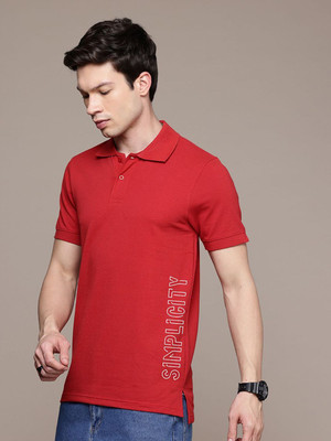 Moda Rapido Solid Men Polo Neck Red T-Shirt