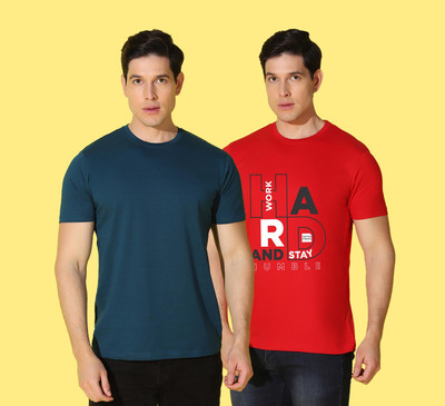 WOOSTRO Printed, Solid Men Round Neck Multicolor T-Shirt