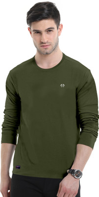 Triptee Solid Men Round Neck Green T-Shirt