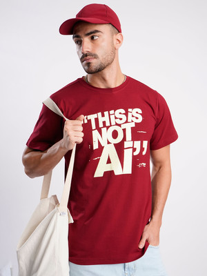 Bene Kleed Typography Men Round Neck Maroon T-Shirt