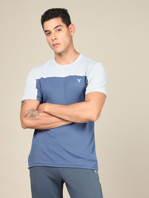 TECHNOSPORT Colorblock Men Round Neck Navy Blue T-Shirt
