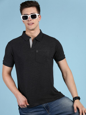 LUX cozi Solid Men Polo Neck Black T-Shirt