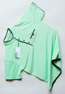 N AND J Solid Men Mandarin Collar Light Green T-Shirt