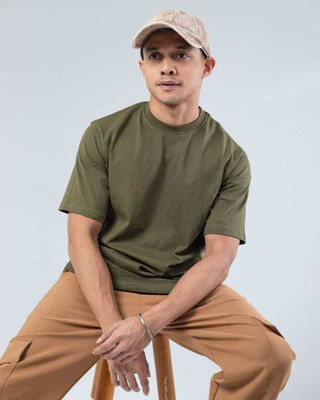 Lucyluciaa Solid Men Round Neck Dark Green T-Shirt