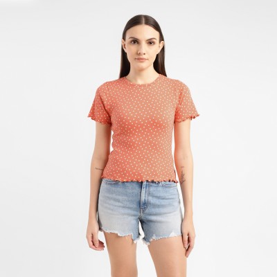 LEVI'S Polka Print Women Crew Neck Orange T-Shirt