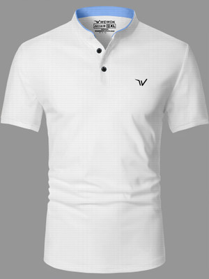 NTIFIC Solid Men Mandarin Collar White T-Shirt