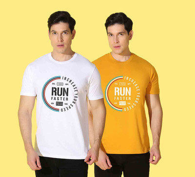 WOOSTRO Graphic Print Men Round Neck White, Yellow T-Shirt
