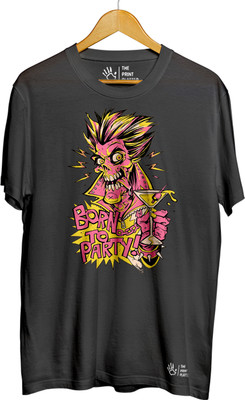 THE PRINT PLATTER Printed Men Round Neck Black T-Shirt