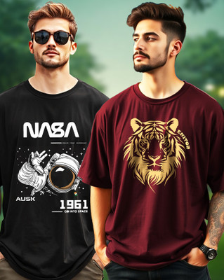 ENITOR Graphic Print Men Round Neck Maroon, Black T-Shirt