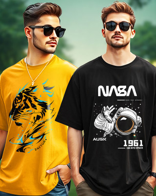 ENITOR Printed Men Round Neck Yellow, Black T-Shirt