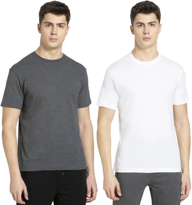 JOCKEY Solid Men Round Neck Grey, White T-Shirt