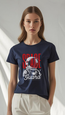 Millionemotions Graphic Print Women Round Neck Navy Blue T-Shirt