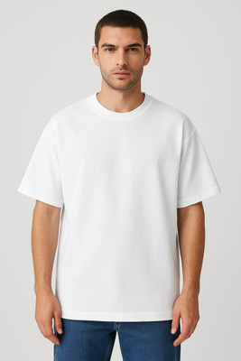 WALK THIS WAY Solid Men Round Neck White T-Shirt