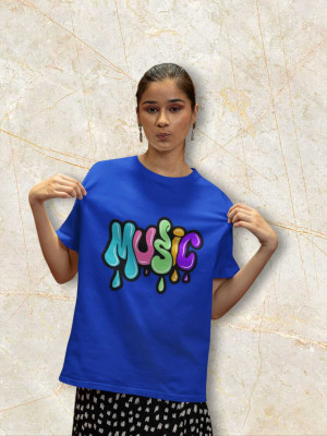 Clori Solid Women Round Neck Blue T-Shirt