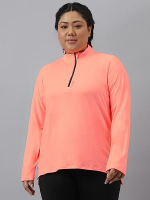 Fitkin Solid Women High Neck Orange T-Shirt