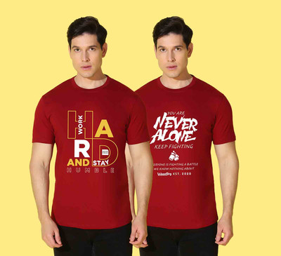 WOOSTRO Printed Men Round Neck Maroon T-Shirt