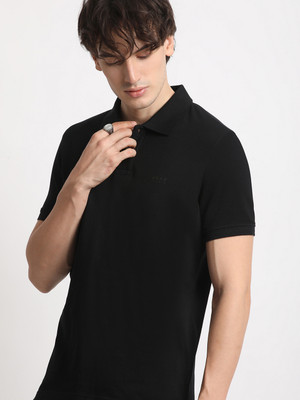 THE BEAR HOUSE Solid Men Polo Neck Black T-Shirt