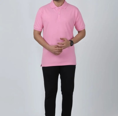 Coolmars Solid Men Polo Neck Pink T-Shirt