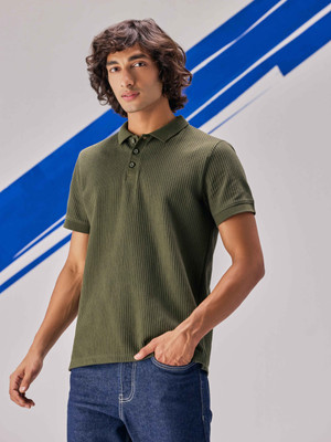 UNSTD Self Design Men Polo Neck Light Green T-Shirt