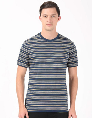 JOCKEY Striped Men Round Neck Dark Blue, Grey T-Shirt