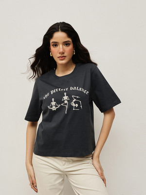 Espresso Printed Women Round Neck Grey T-Shirt