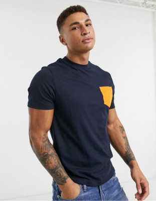 GLITO Colorblock Men Round Neck Blue T-Shirt