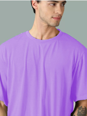 etsun Solid Men Round Neck Purple T-Shirt