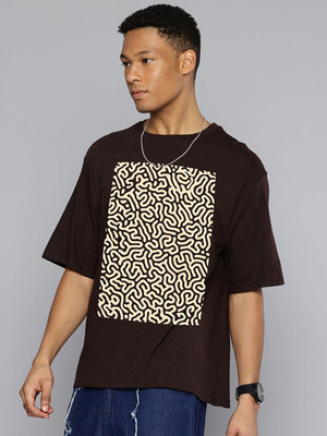 Moda Rapido Graphic Print Men Round Neck Brown T-Shirt
