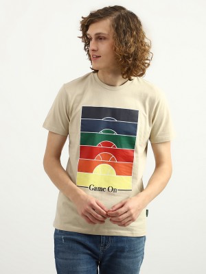 United Colors of Benetton Printed Men Round Neck Beige T-Shirt