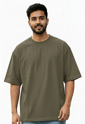 Estixx Solid Men Round Neck Dark Green T-Shirt