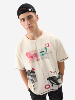 The Souled Store Graphic Print Men Round Neck White T-Shirt