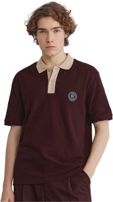 RARE RABBIT Solid Men Polo Neck Maroon T-Shirt