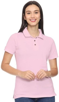 gec Solid Women Polo Neck Pink T-Shirt