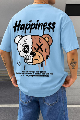 Madilyn Printed Men Round Neck Light Blue T-Shirt