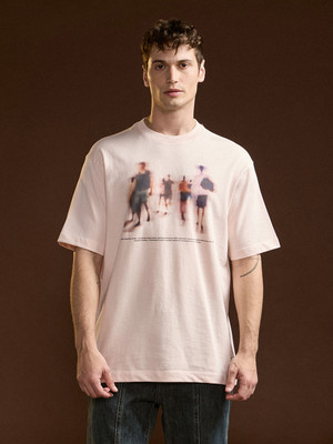 THE BEAR HOUSE Self Design Men Round Neck Pink T-Shirt