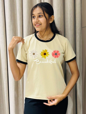 Moda Rapido Printed Women Round Neck Multicolor T-Shirt