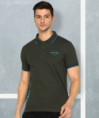 M7 By Metronaut Printed Men Polo Neck Grey T-Shirt