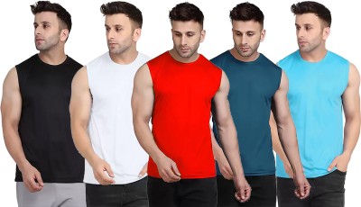 Think Tech Solid Men Round Neck Black, White, Red, Blue, Light Blue T-Shirt