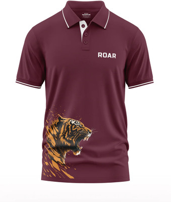 Warriorworld Typography Men Polo Neck Maroon T-Shirt