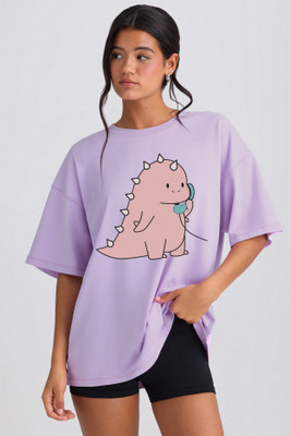 Ericia Graphic Print Women Round Neck Purple T-Shirt