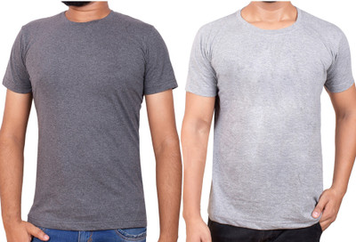Konqlor Solid Men Round Neck Grey T-Shirt