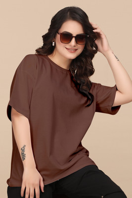 Moda Rapido Solid Men Round Neck Brown T-Shirt