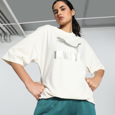 PUMA Printed Women Crew Neck White T-Shirt