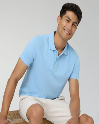 krayu Solid Men Polo Neck Light Blue T-Shirt